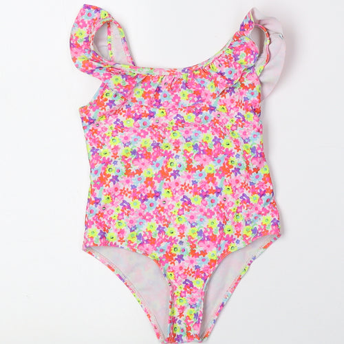 Primark Girls Multicoloured Floral Polyester Leotard One-Piece Size 3-4 Years Pullover - Swim Wear