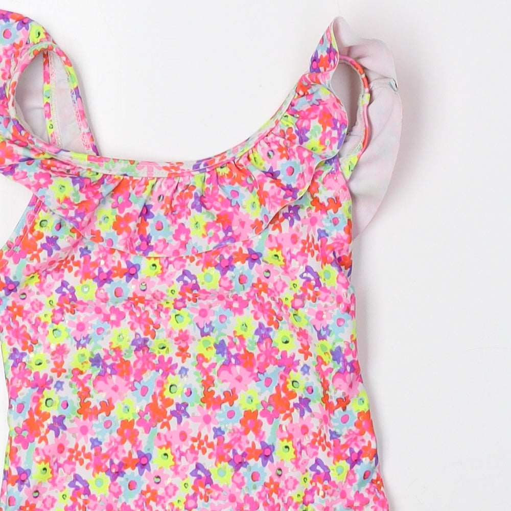 Primark Girls Multicoloured Floral Polyester Leotard One-Piece Size 3-4 Years Pullover - Swim Wear