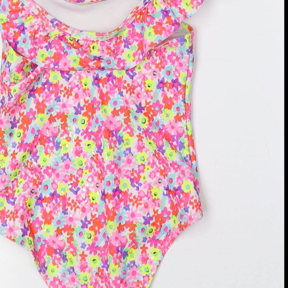 Primark Girls Multicoloured Floral Polyester Leotard One-Piece Size 3-4 Years Pullover - Swim Wear