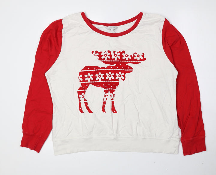Peacocks Womens Red Geometric 100% Cotton Pullover Sweatshirt Size L Pullover - Reindeer