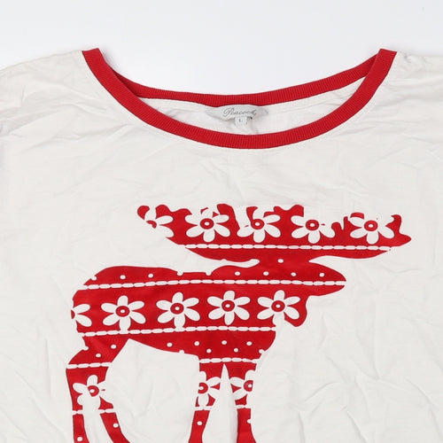 Peacocks Womens Red Geometric 100% Cotton Pullover Sweatshirt Size L Pullover - Reindeer