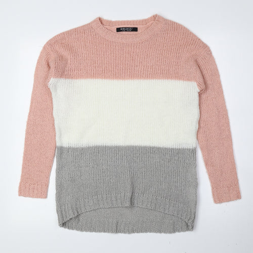 Select Womens Multicoloured Crew Neck Striped Acrylic Pullover Jumper Size 6