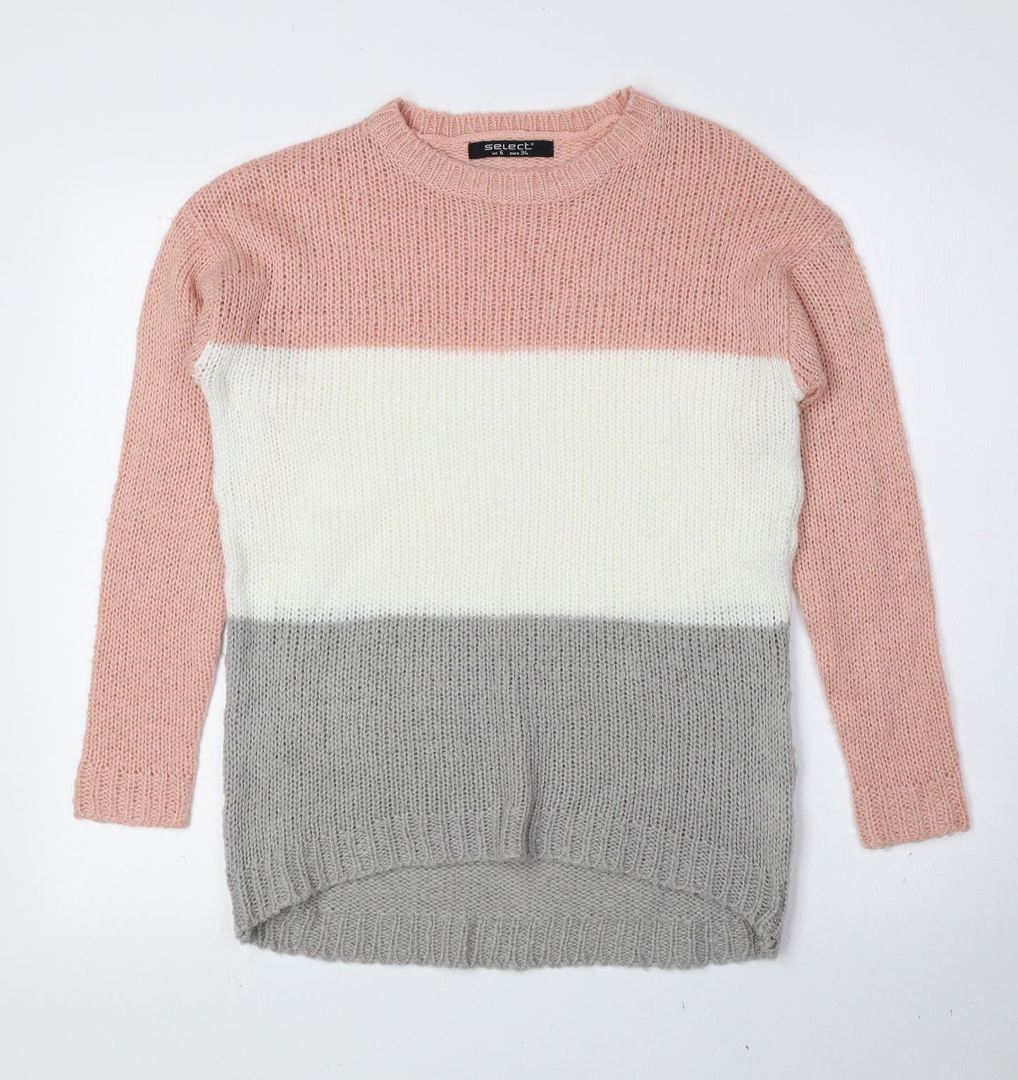 Select Womens Multicoloured Crew Neck Striped Acrylic Pullover Jumper Size 6