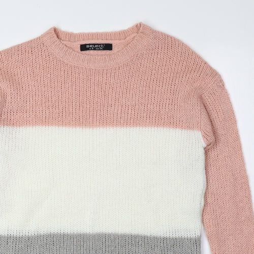 Select Womens Multicoloured Crew Neck Striped Acrylic Pullover Jumper Size 6