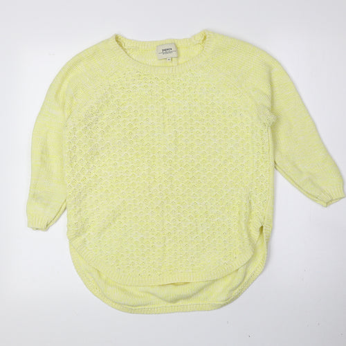 Papaya Womens Yellow Boat Neck Cotton Pullover Jumper Size S