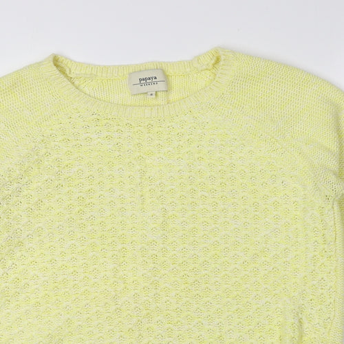 Papaya Womens Yellow Boat Neck Cotton Pullover Jumper Size S