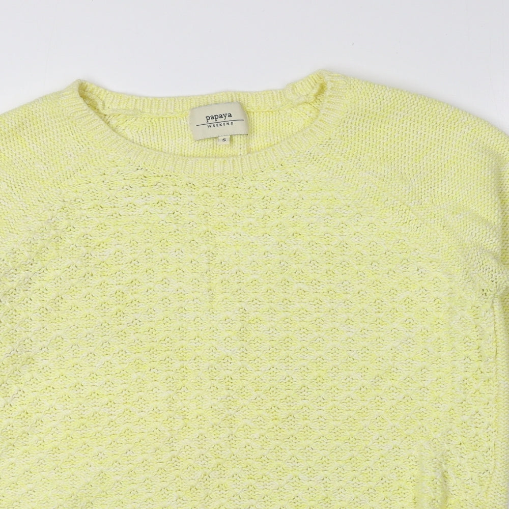 Papaya Womens Yellow Boat Neck Cotton Pullover Jumper Size S