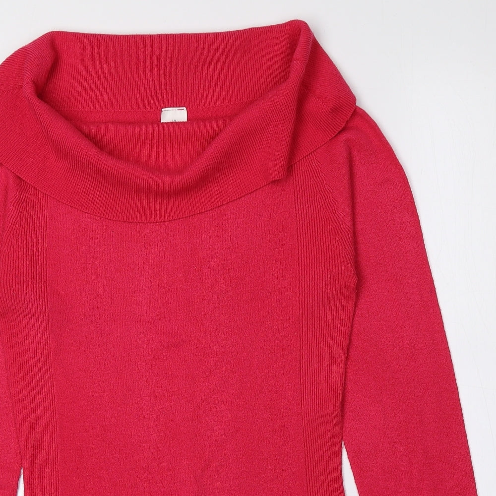 Preworn Womens Pink Cowl Neck Acrylic Pullover Jumper Size 10
