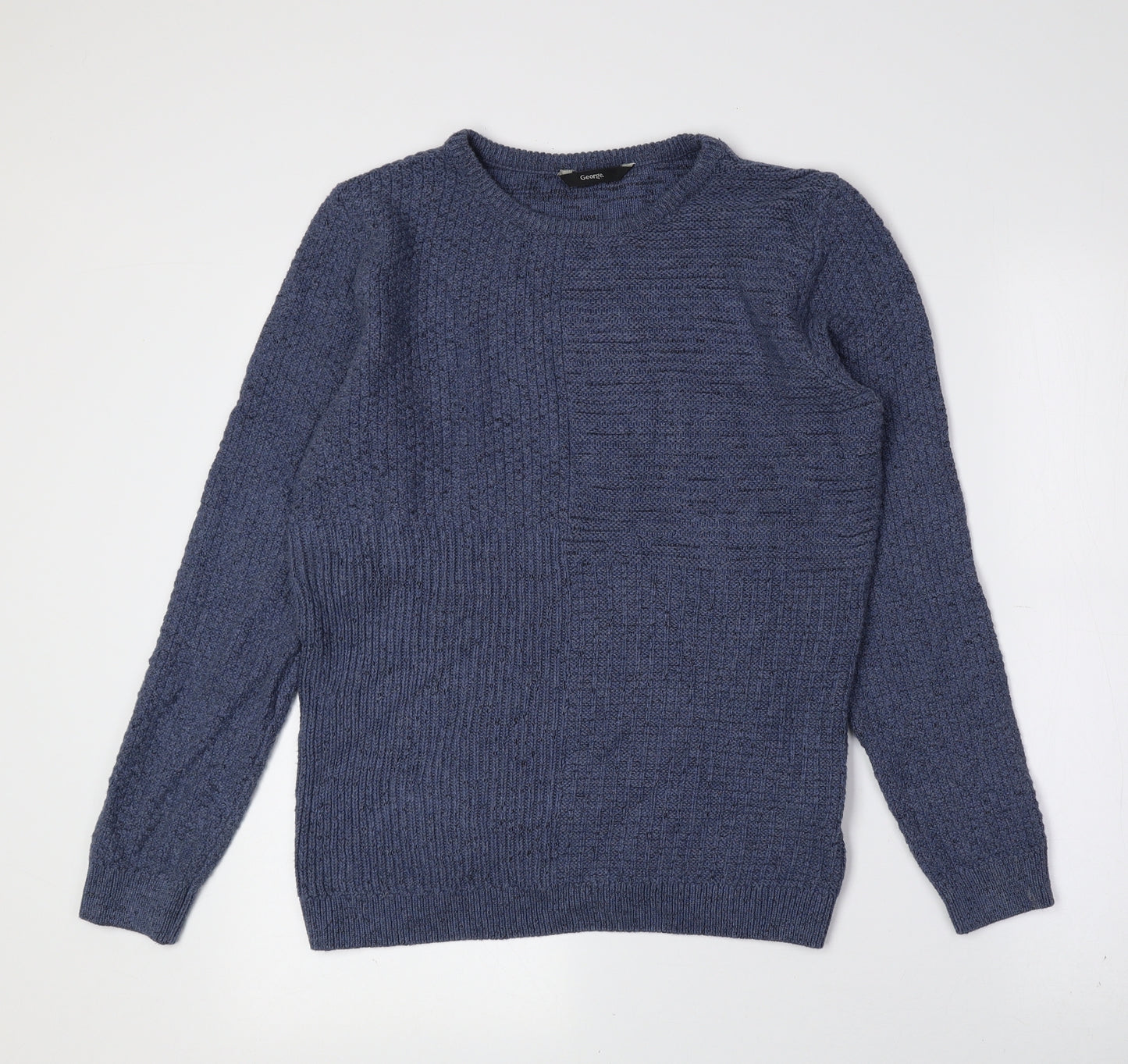 George Boys Blue Crew Neck Cotton Pullover Jumper Size 12-13 Years Pullover