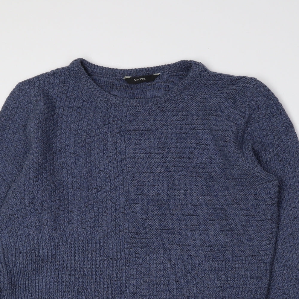 George Boys Blue Crew Neck Cotton Pullover Jumper Size 12-13 Years Pullover