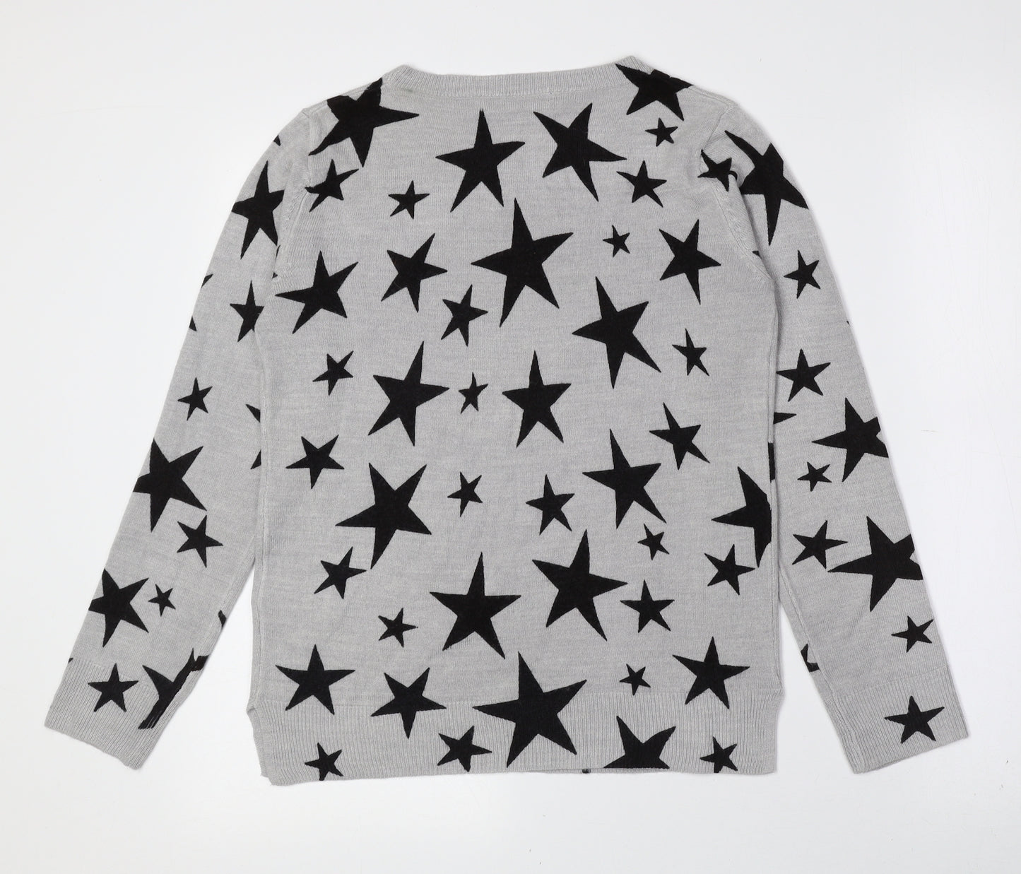 Marks and Spencer Womens Grey Crew Neck Geometric Acrylic Pullover Jumper Size 8 - Stars
