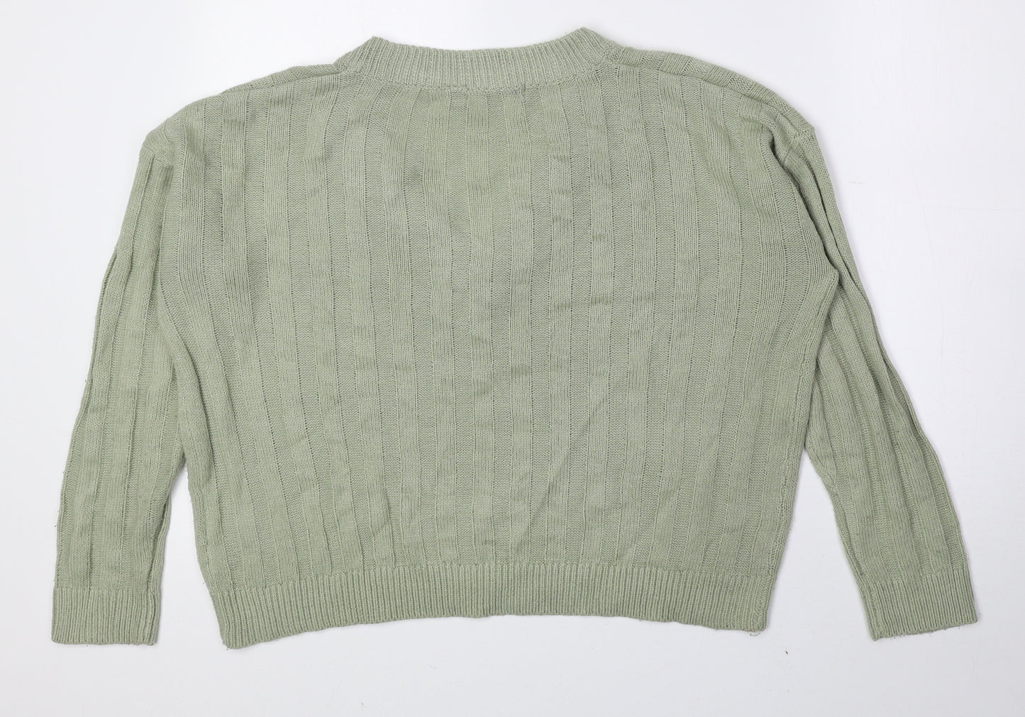 Brave Soul Womens Green V-Neck Acrylic Pullover Jumper Size 10 - Cropped