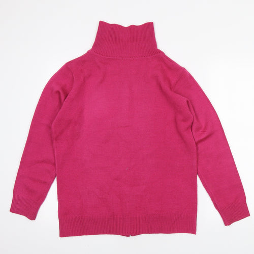 Damart Womens Pink High Neck Acrylic Full Zip Jumper Size M