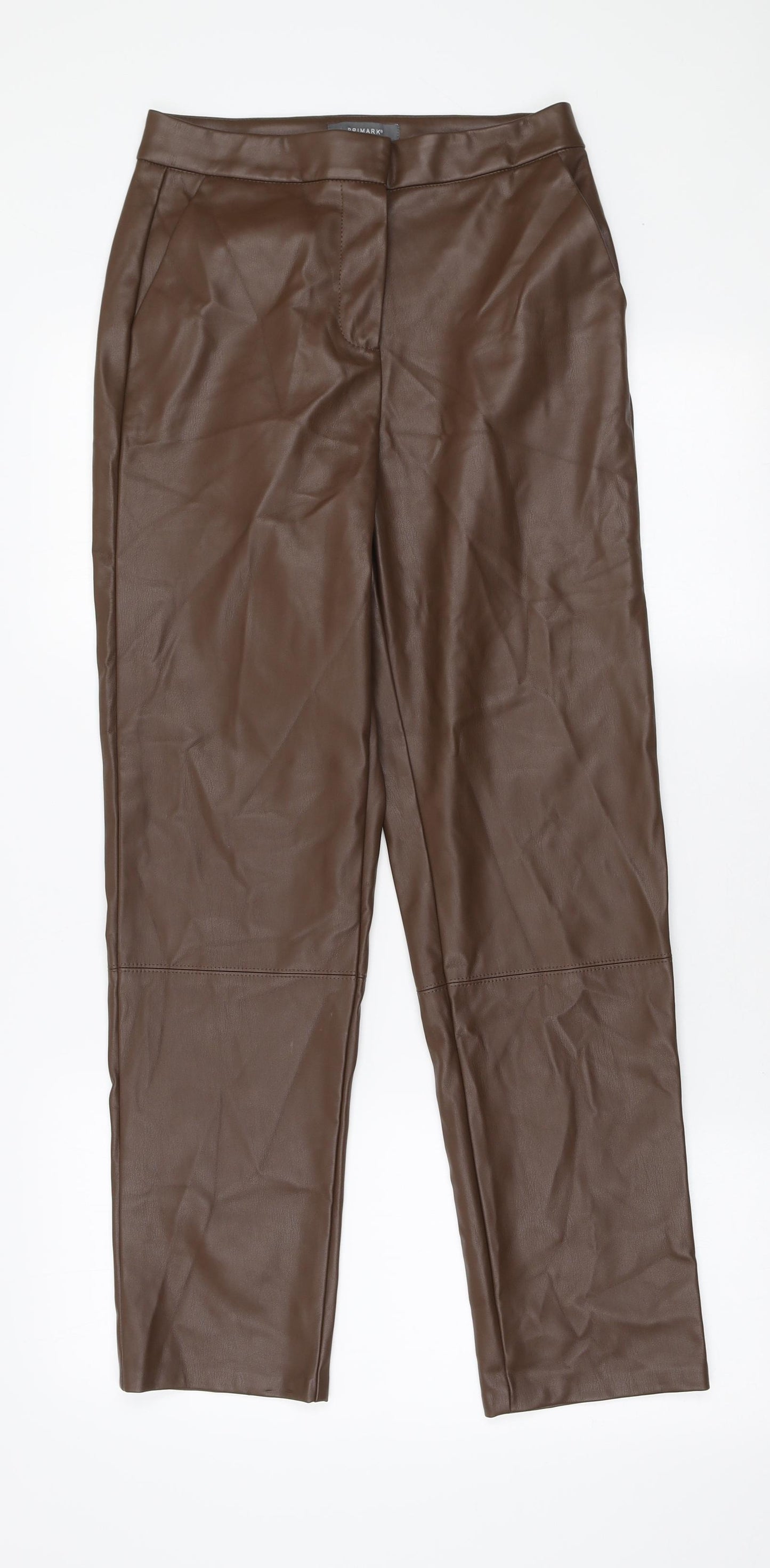 Primark Womens Brown Polyester Trousers Size 10 L29 in Regular Zip - Faux Leather