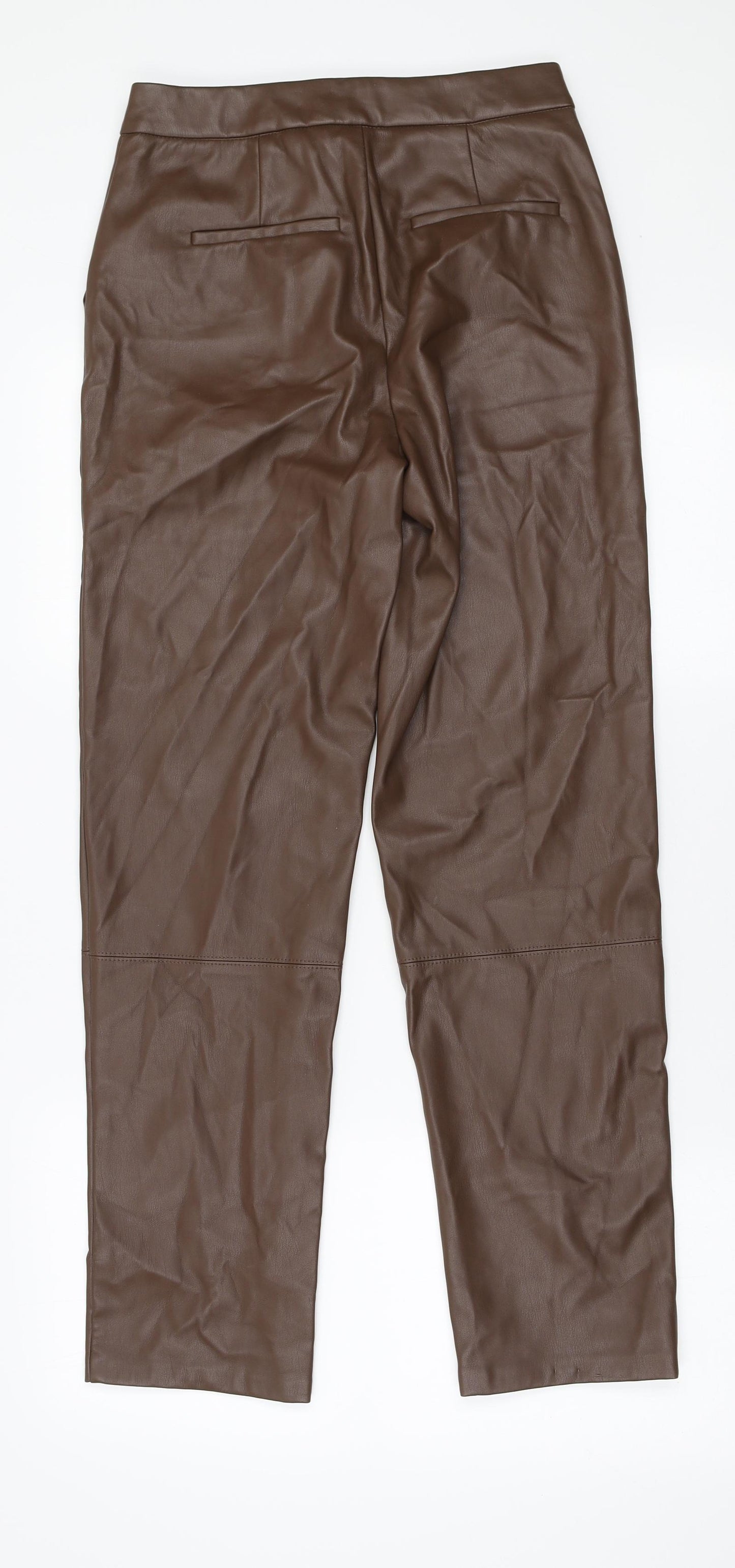Primark Womens Brown Polyester Trousers Size 10 L29 in Regular Zip - Faux Leather