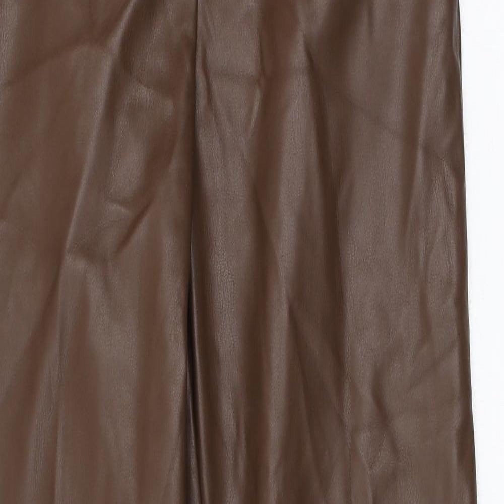Primark Womens Brown Polyester Trousers Size 10 L29 in Regular Zip - Faux Leather