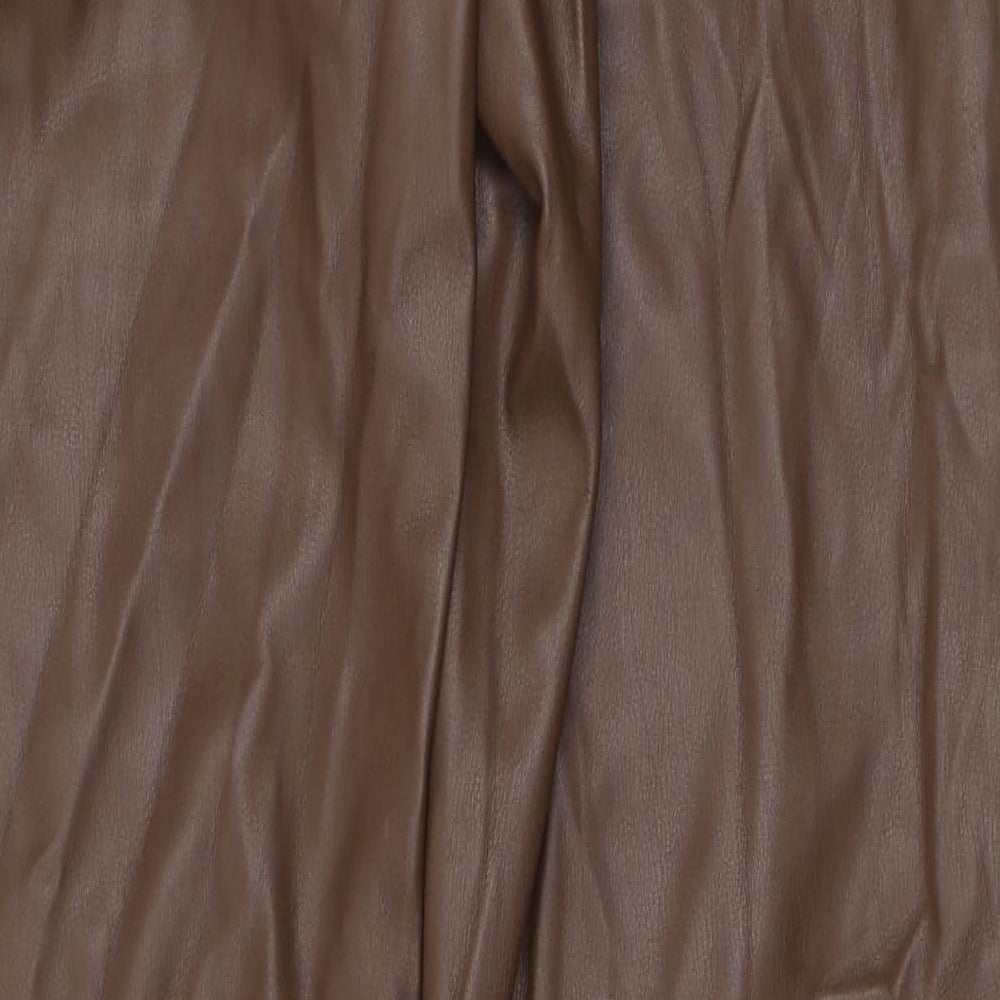 Primark Womens Brown Polyester Trousers Size 10 L29 in Regular Zip - Faux Leather