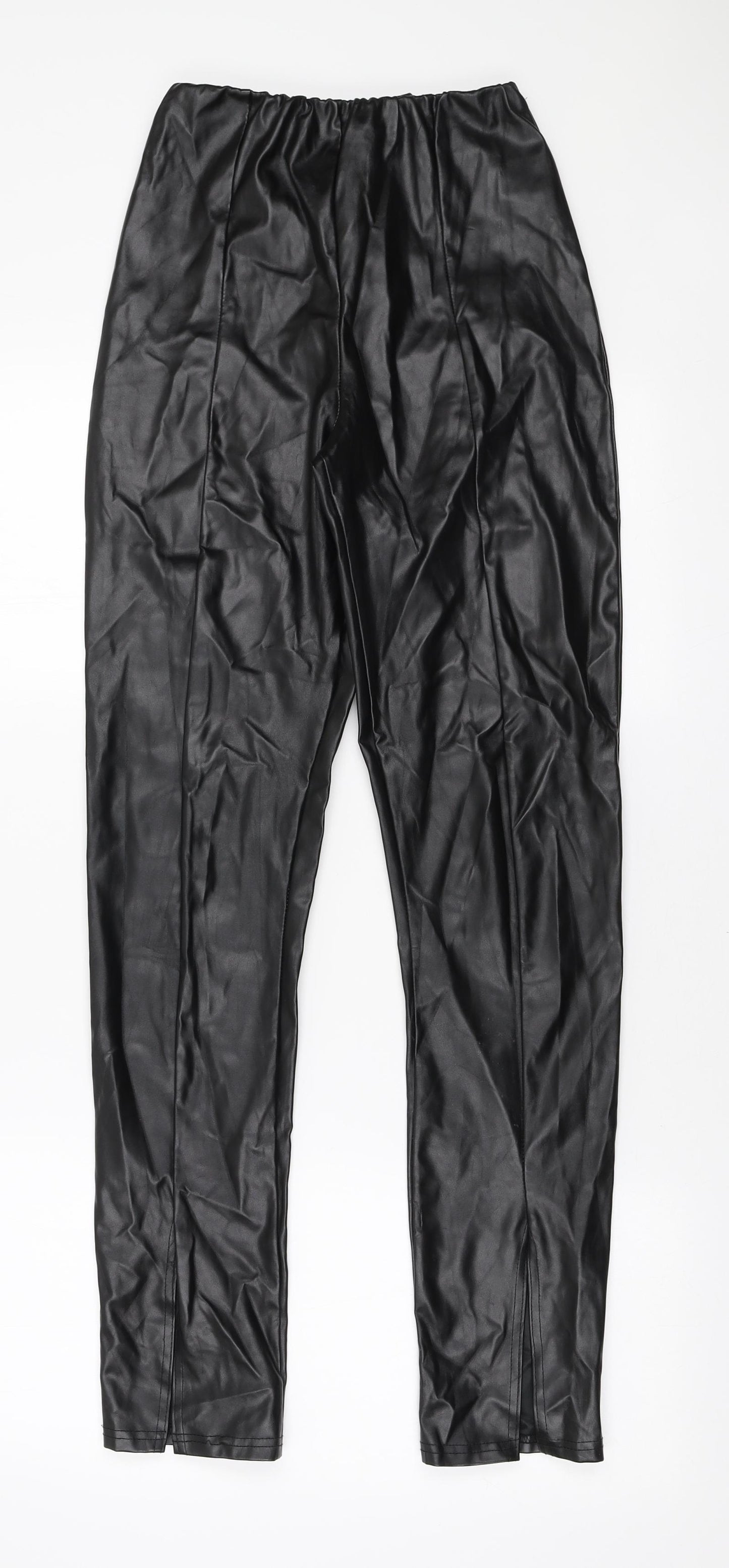 PRETTYLITTLETHING Womens Black Polyethylene Trousers Size 6 L31 in Regular