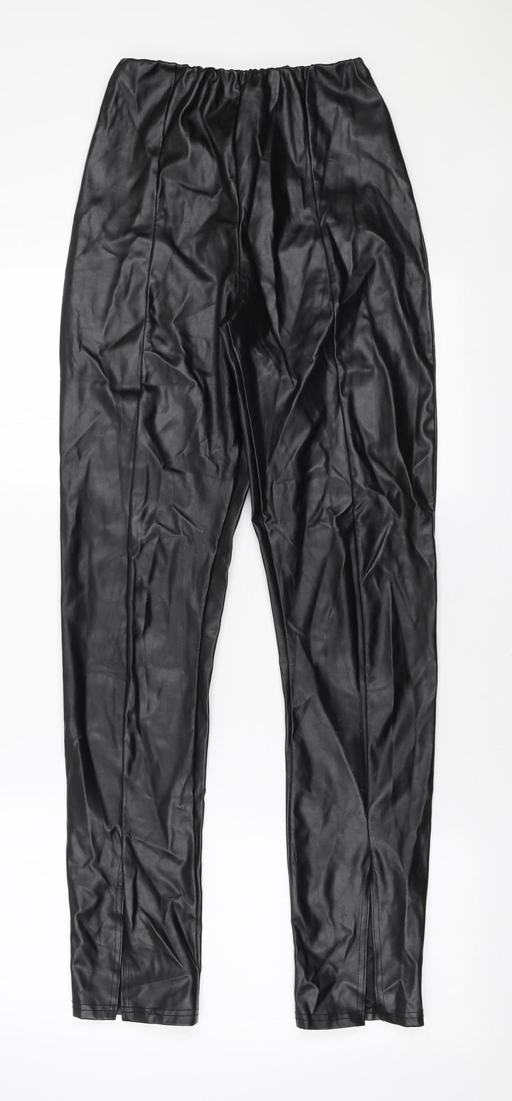 PRETTYLITTLETHING Womens Black Polyethylene Trousers Size 6 L31 in Regular