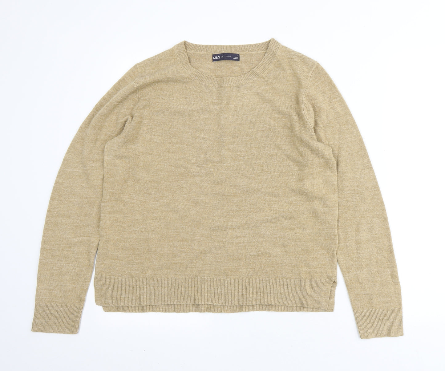 Marks and Spencer Womens Beige Round Neck Acrylic Pullover Jumper Size 14