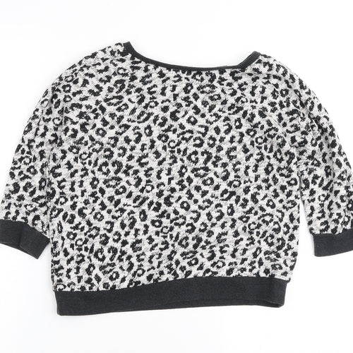New Look Womens White Round Neck Animal Print Cotton Pullover Jumper Size 6