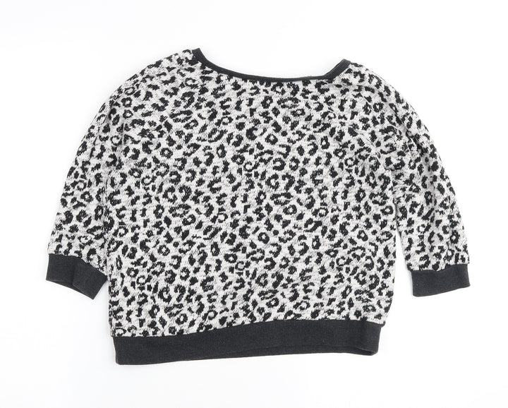New Look Womens White Round Neck Animal Print Cotton Pullover Jumper Size 6