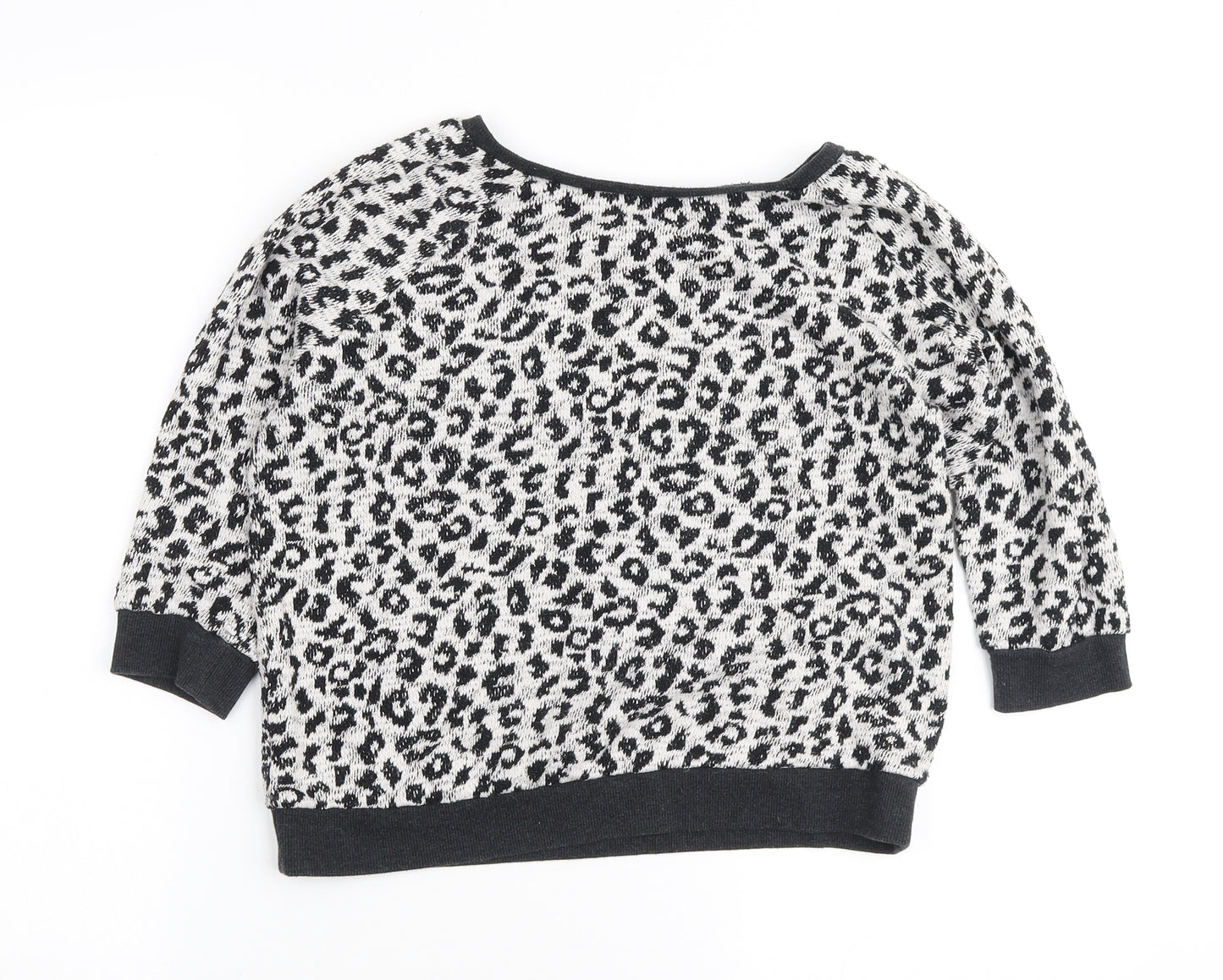 New Look Womens White Round Neck Animal Print Cotton Pullover Jumper Size 6