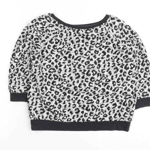 New Look Womens White Round Neck Animal Print Cotton Pullover Jumper Size 6