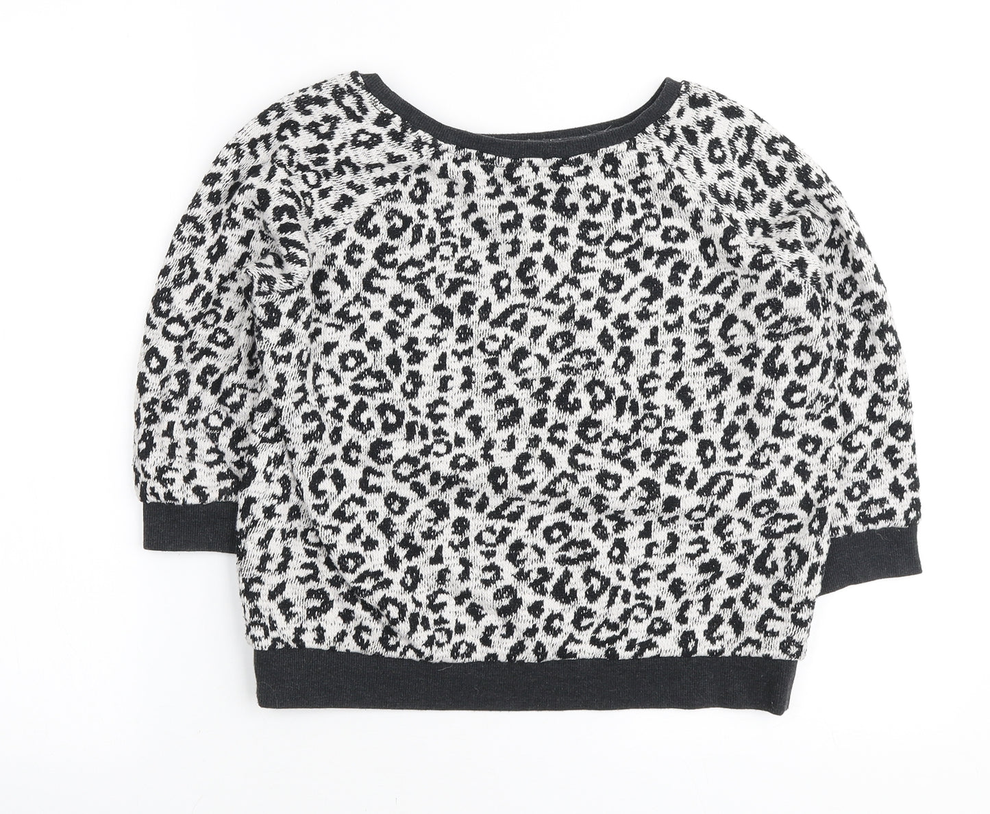 New Look Womens White Round Neck Animal Print Cotton Pullover Jumper Size 6