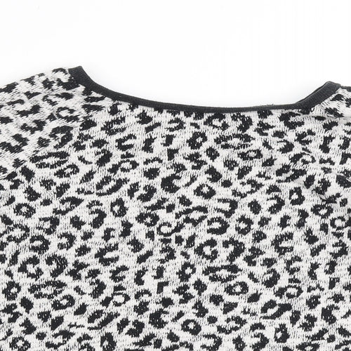 New Look Womens White Round Neck Animal Print Cotton Pullover Jumper Size 6