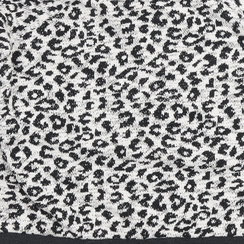 New Look Womens White Round Neck Animal Print Cotton Pullover Jumper Size 6