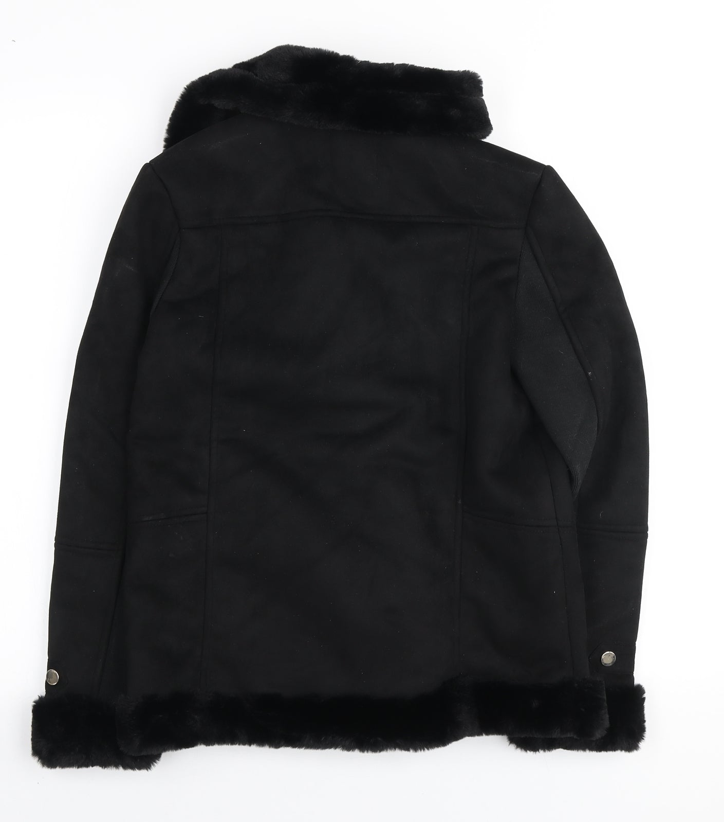 River Island Girls Black Biker Jacket Size 11-12 Years Zip - Fur Lined