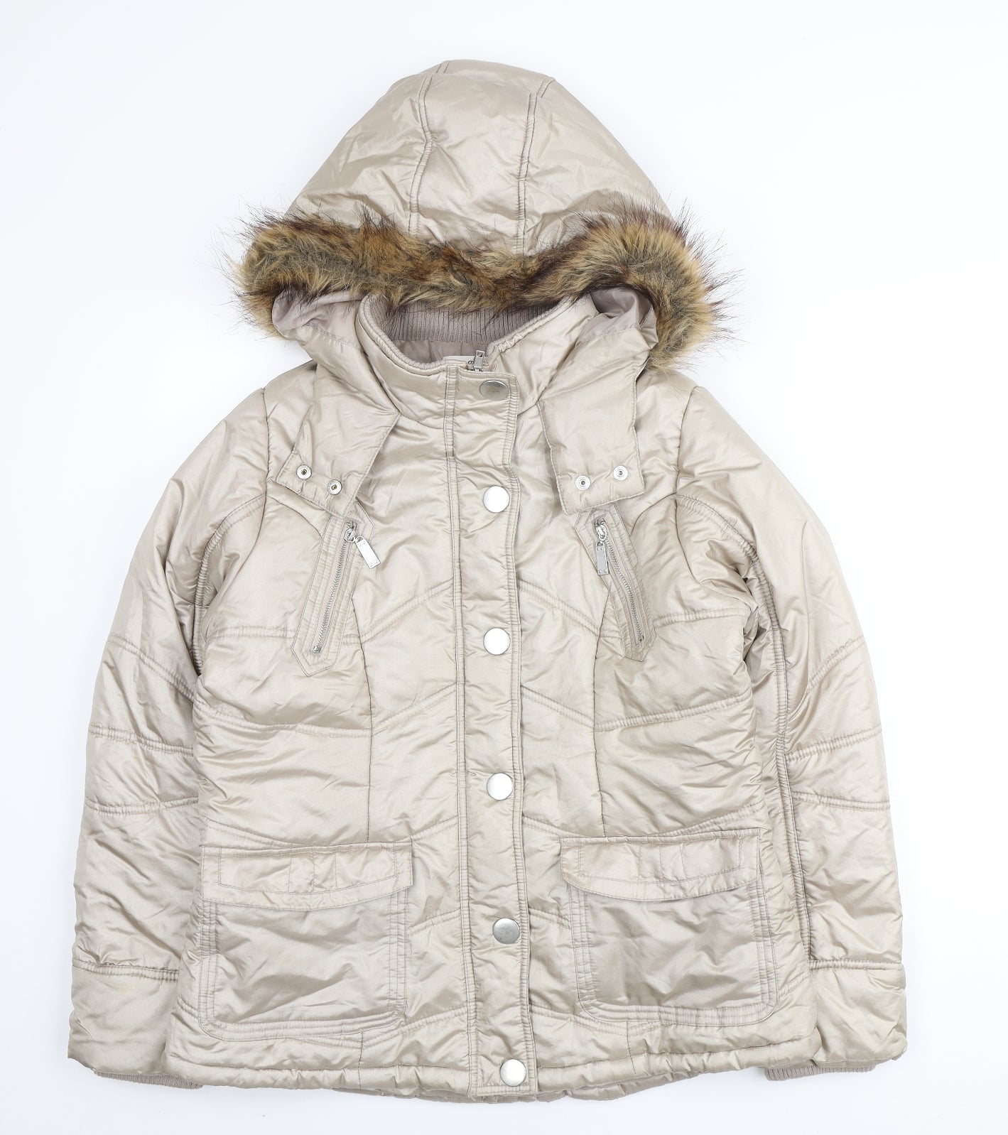 George Womens Ivory Parka Coat Size 14 Zip - Fur Hood