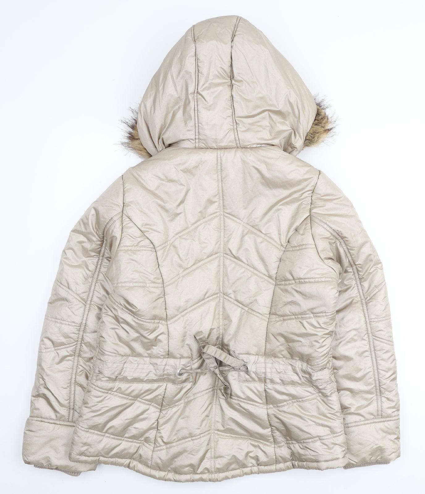 George Womens Ivory Parka Coat Size 14 Zip - Fur Hood