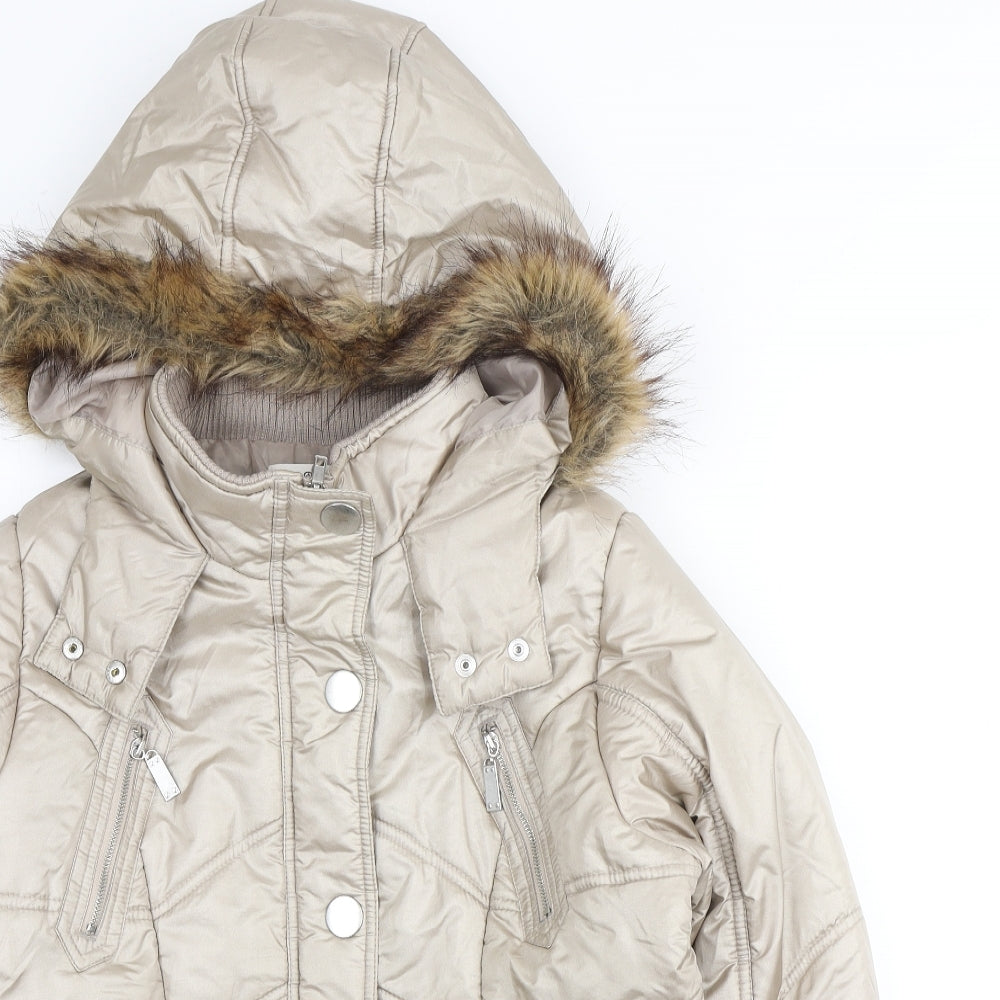 George Womens Ivory Parka Coat Size 14 Zip - Fur Hood