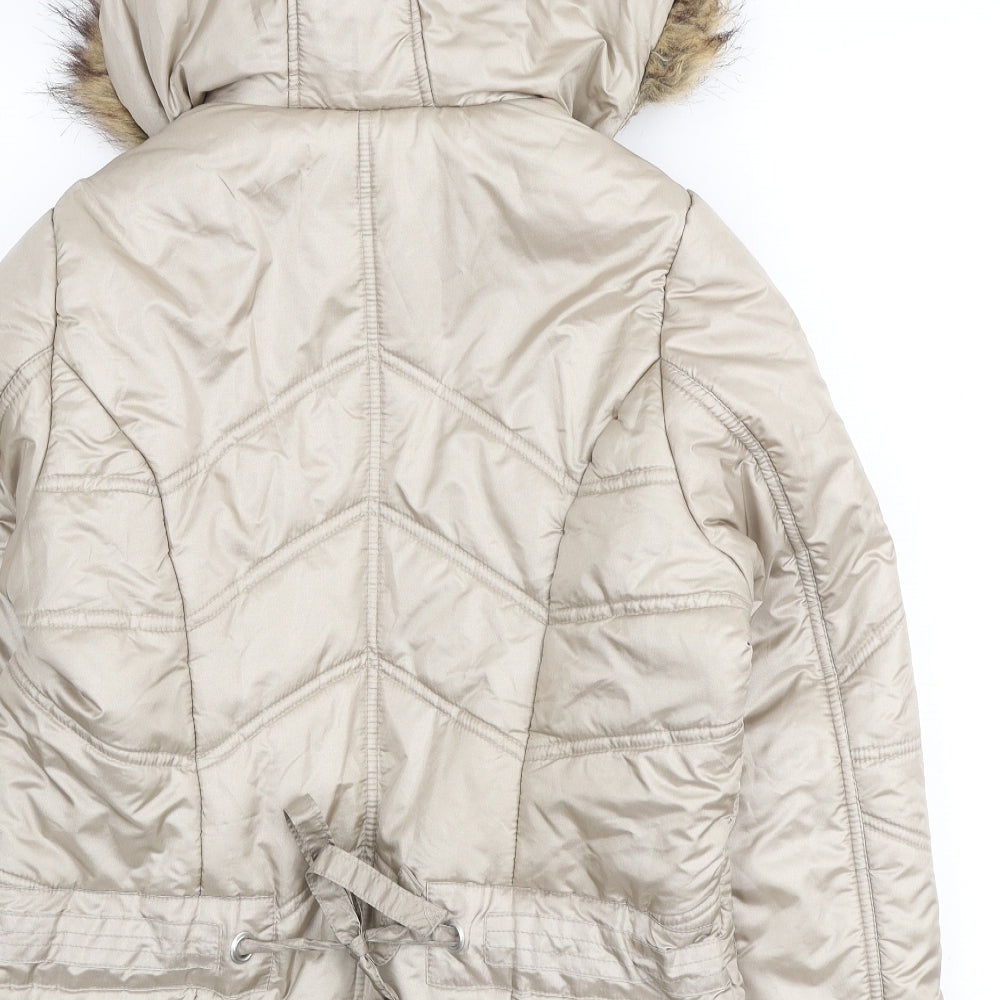 George Womens Ivory Parka Coat Size 14 Zip - Fur Hood