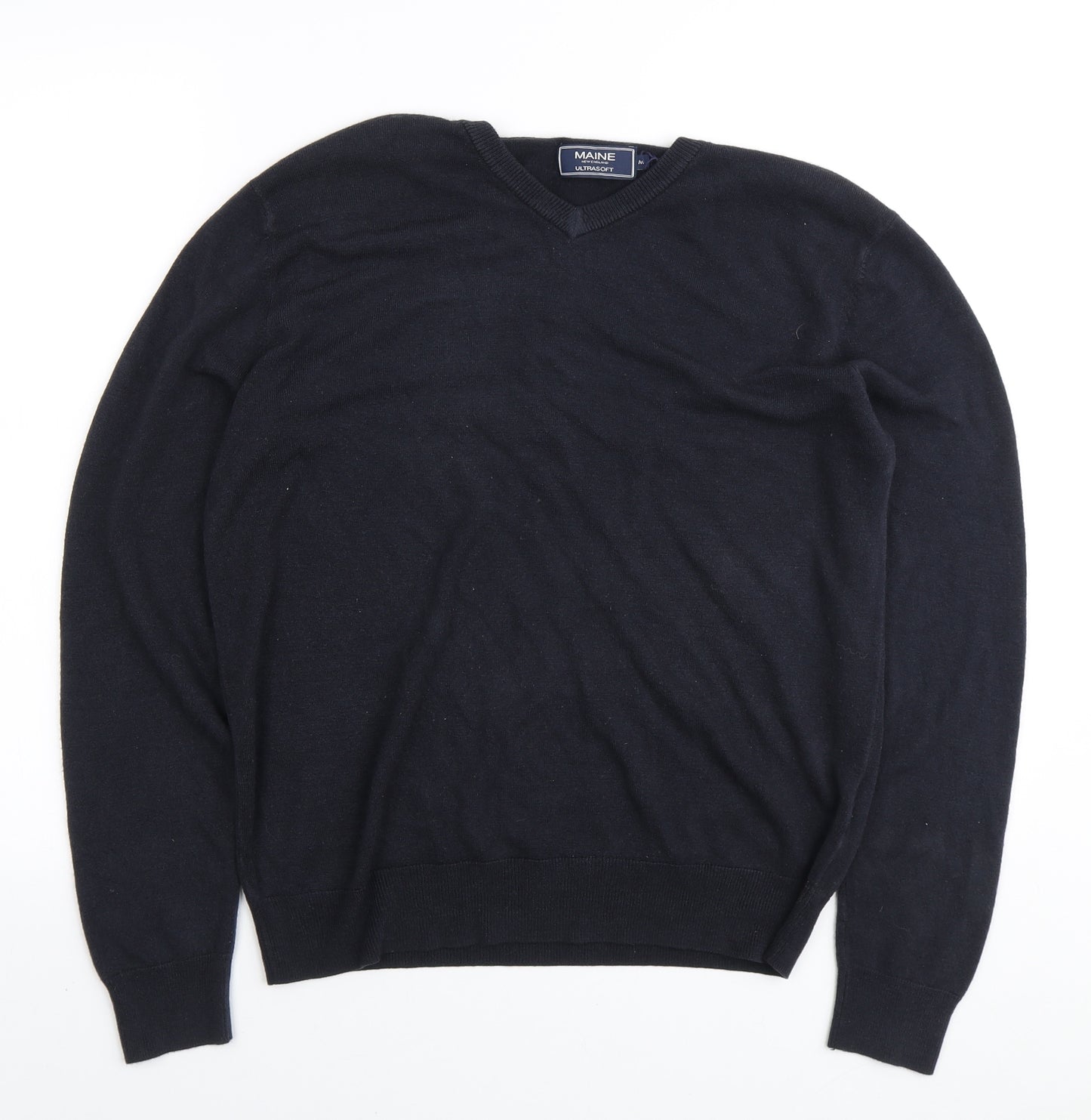 Maine New England Mens Blue V-Neck Acrylic Pullover Jumper Size M