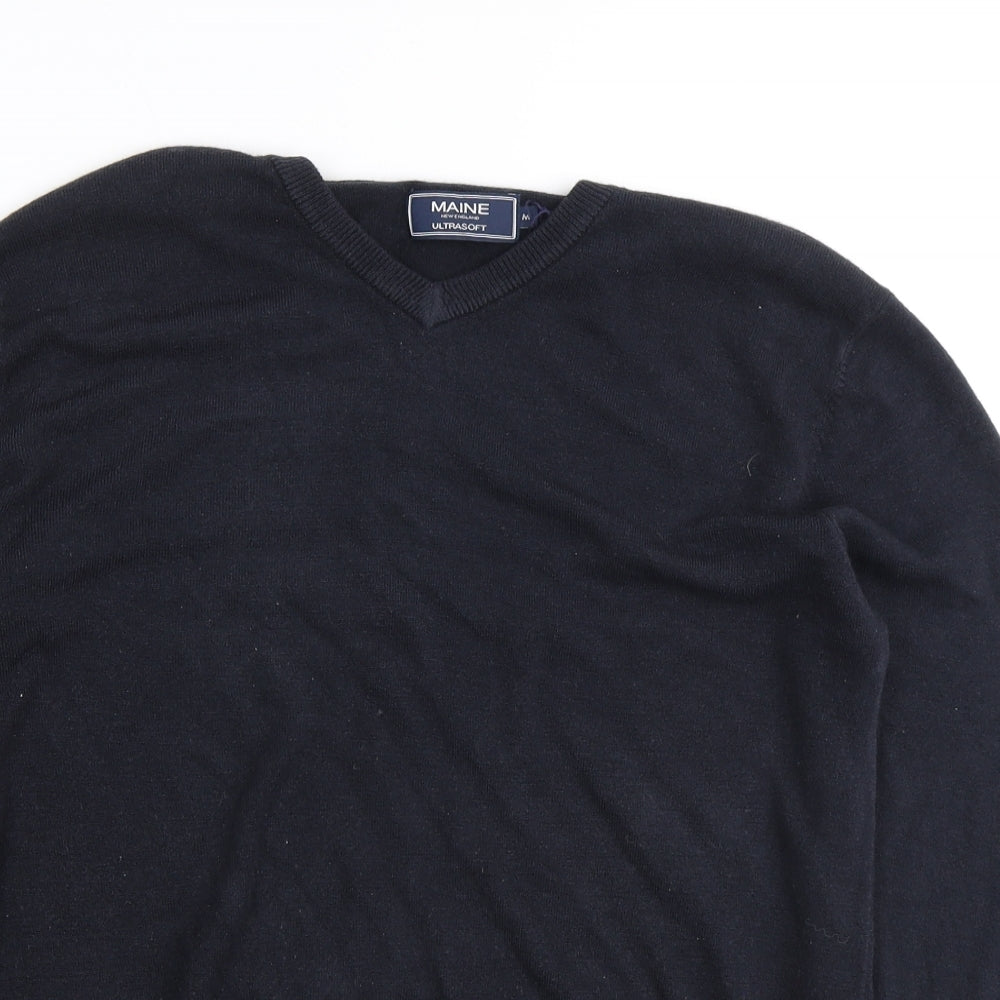 Maine New England Mens Blue V-Neck Acrylic Pullover Jumper Size M