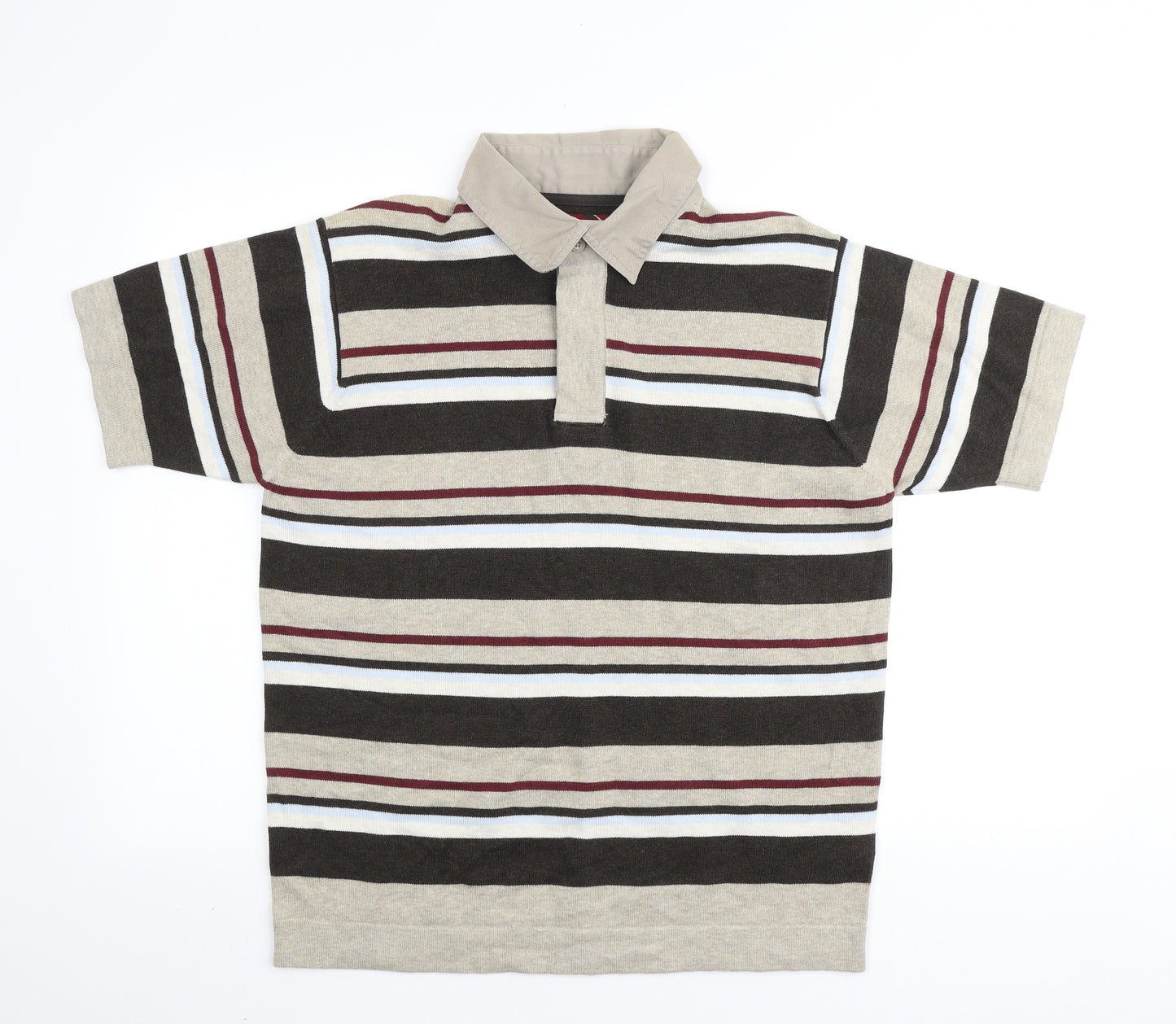 Marks and Spencer Mens Multicoloured Striped Cotton Polo Size M Collared Button