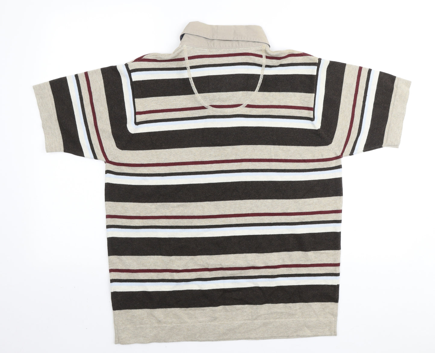Marks and Spencer Mens Multicoloured Striped Cotton Polo Size M Collared Button