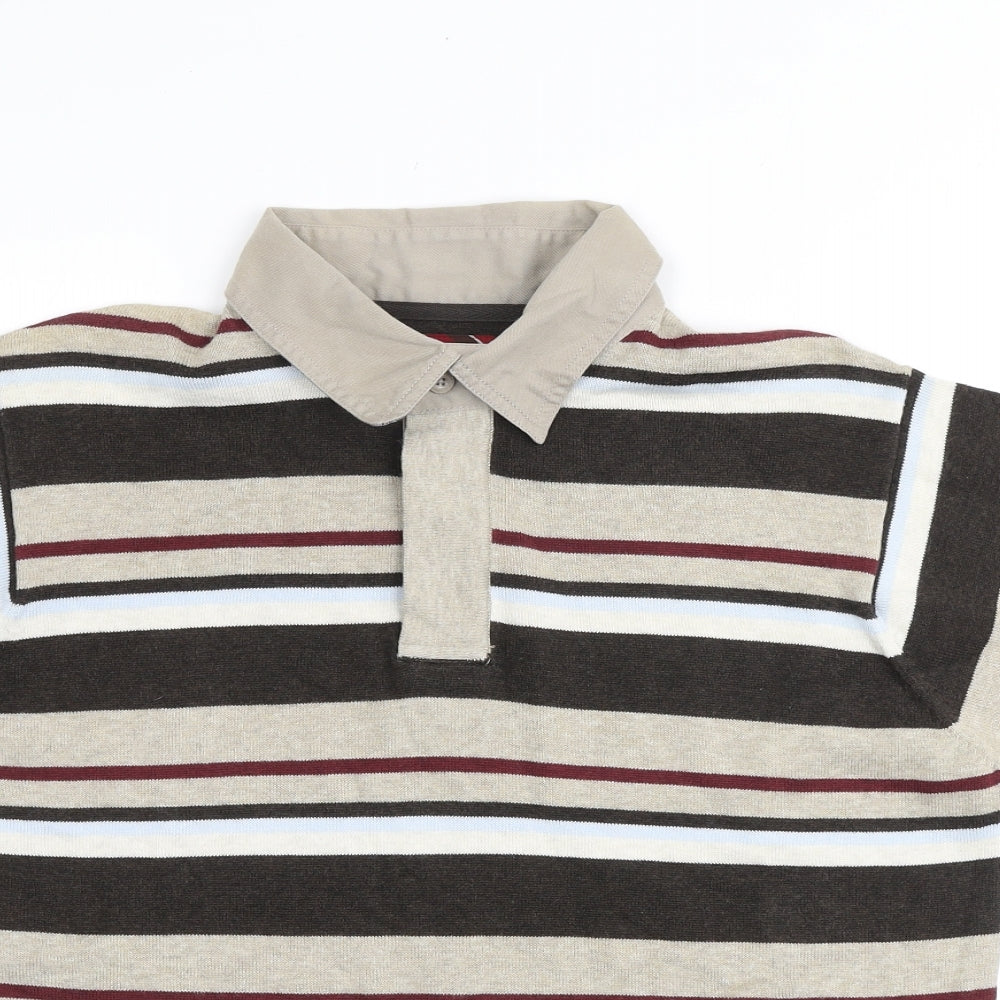Marks and Spencer Mens Multicoloured Striped Cotton Polo Size M Collared Button