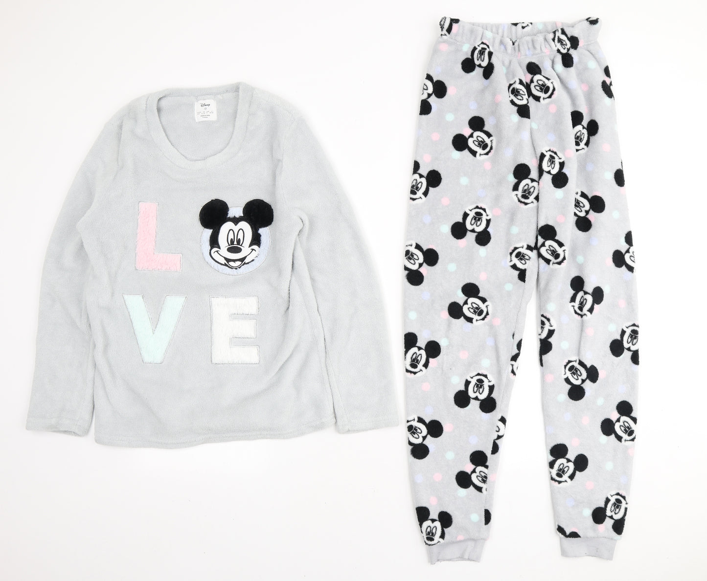 Primark Womens Grey Geometric Polyester Top Pyjama Set Size XS - Love Mickey Mouse