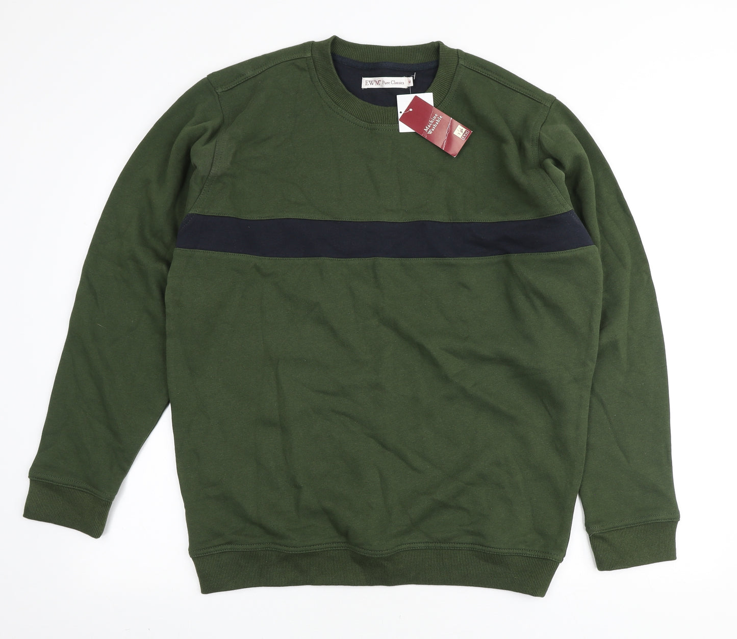 EMW Mens Green Cotton Pullover Sweatshirt Size M - stripe detail