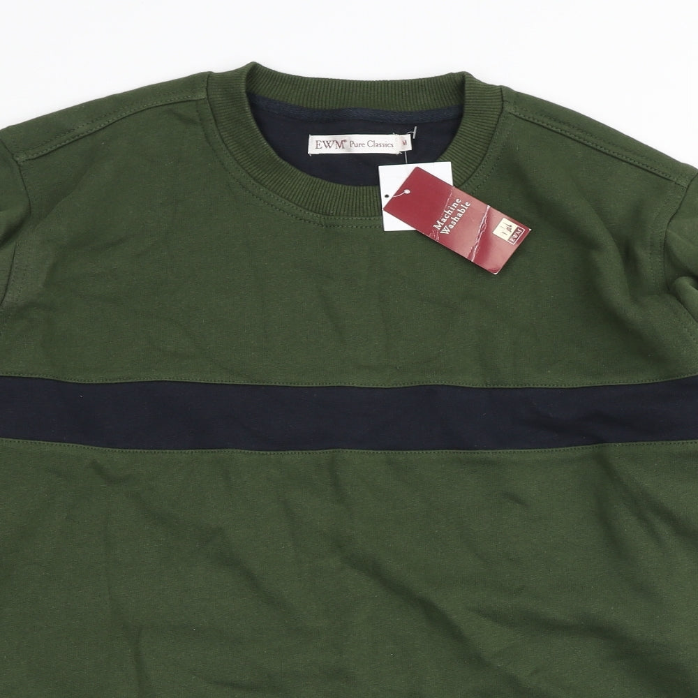 EMW Mens Green Cotton Pullover Sweatshirt Size M - stripe detail