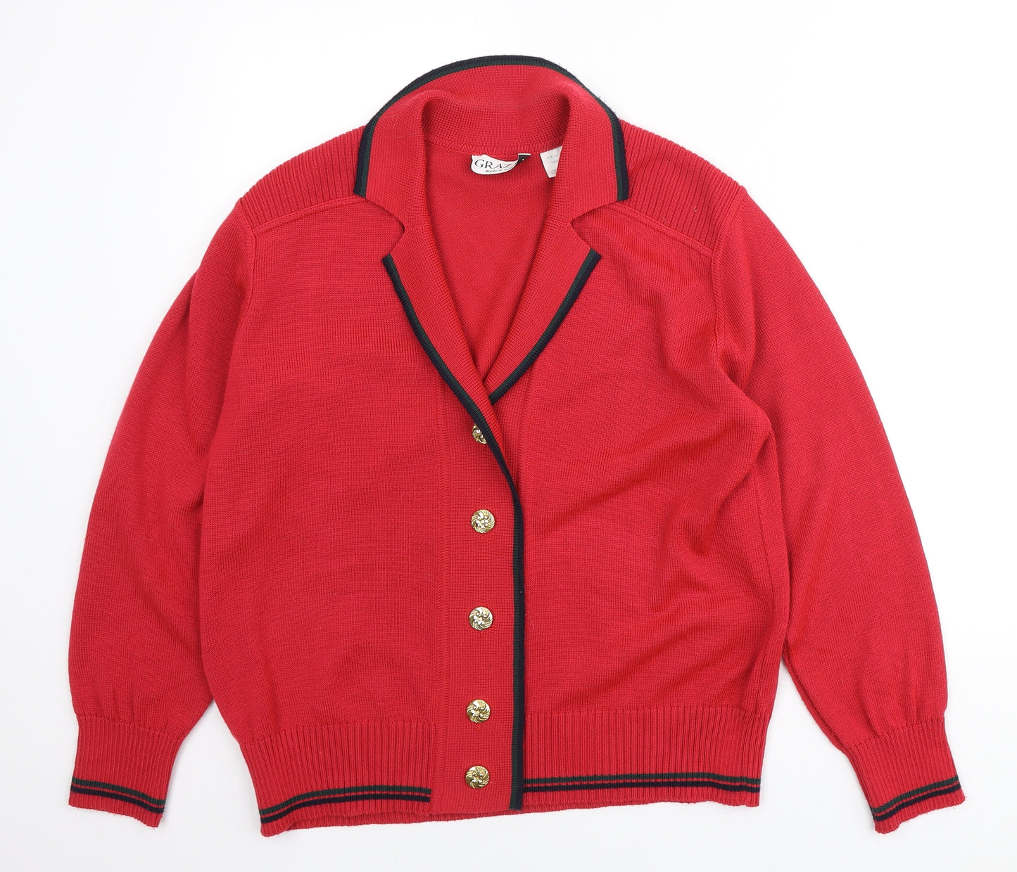 Grazia Womens Red V-Neck Acrylic Cardigan Jumper Size 14