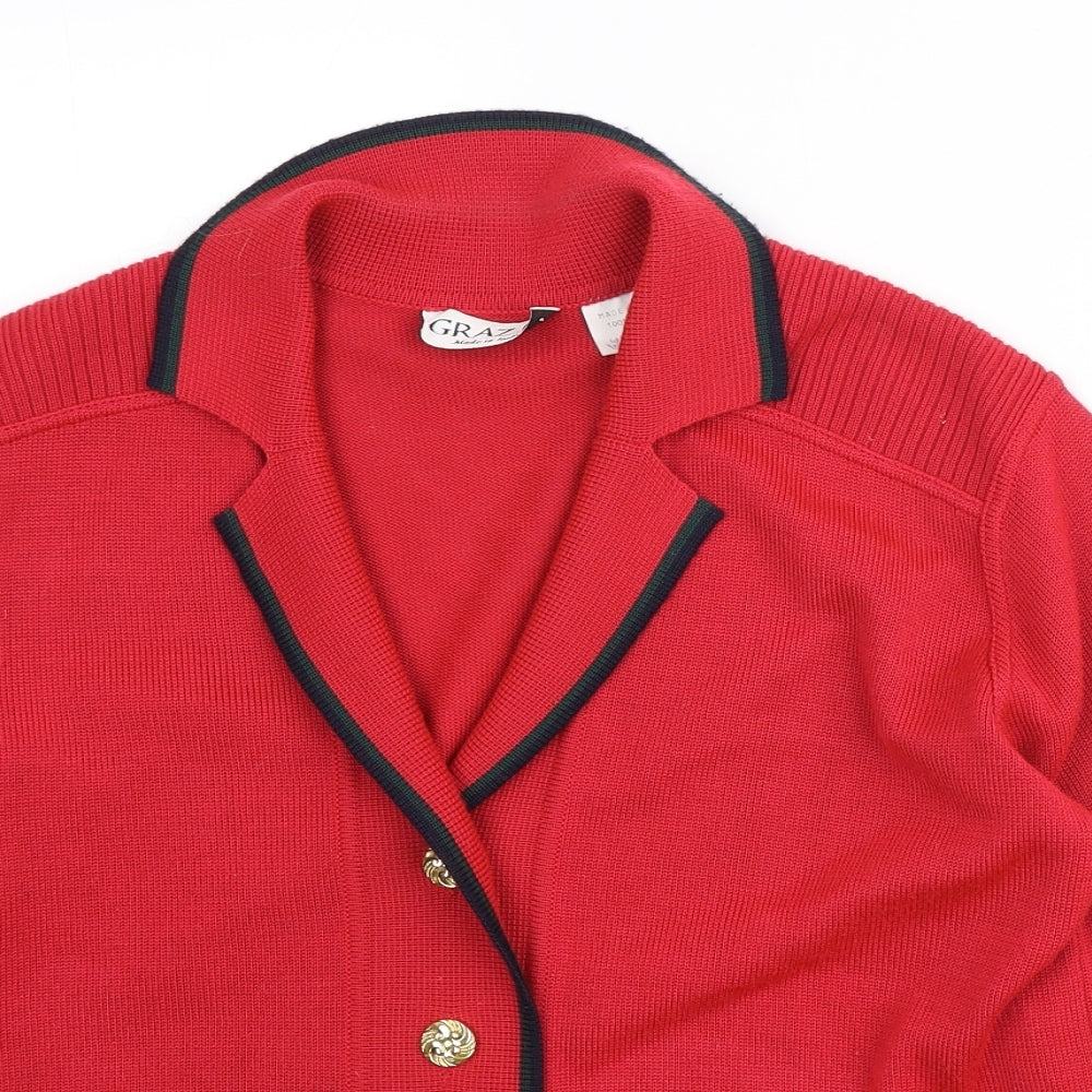 Grazia Womens Red V-Neck Acrylic Cardigan Jumper Size 14