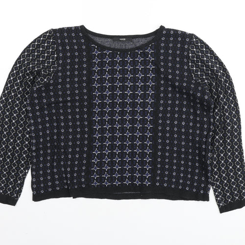 George Womens Black Boat Neck Geometric Cotton Pullover Jumper Size 10