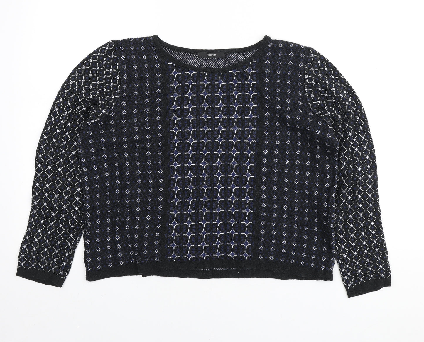 George Womens Black Boat Neck Geometric Cotton Pullover Jumper Size 10