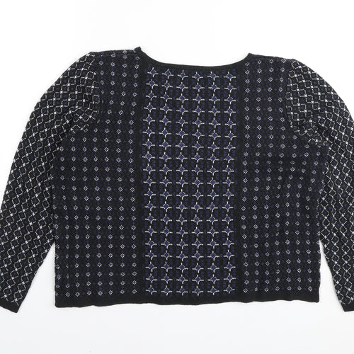 George Womens Black Boat Neck Geometric Cotton Pullover Jumper Size 10