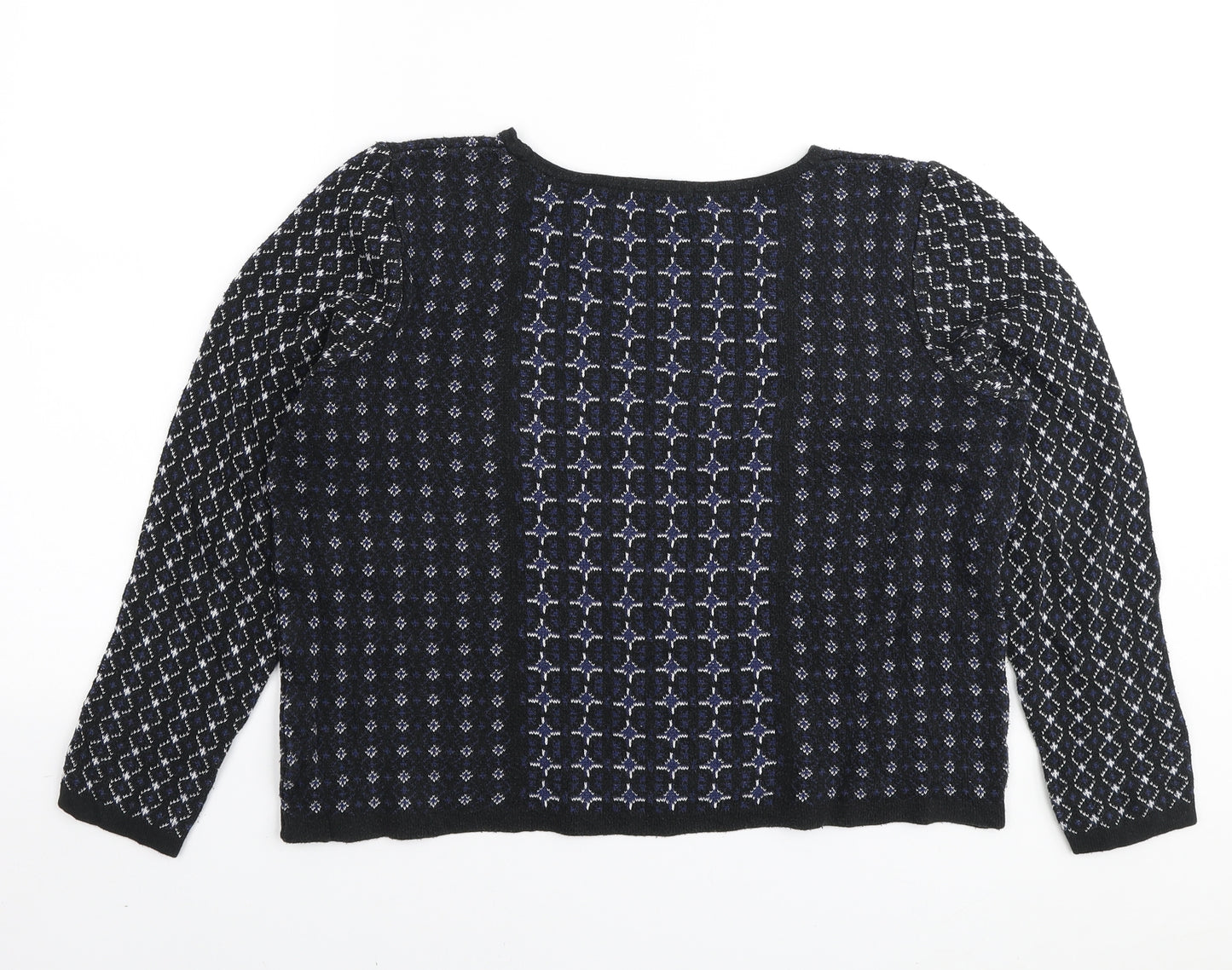 George Womens Black Boat Neck Geometric Cotton Pullover Jumper Size 10